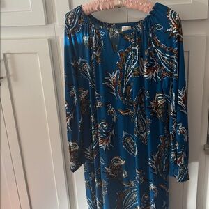 Chico's Teal Paisley Long Sleeve Dress Size 2